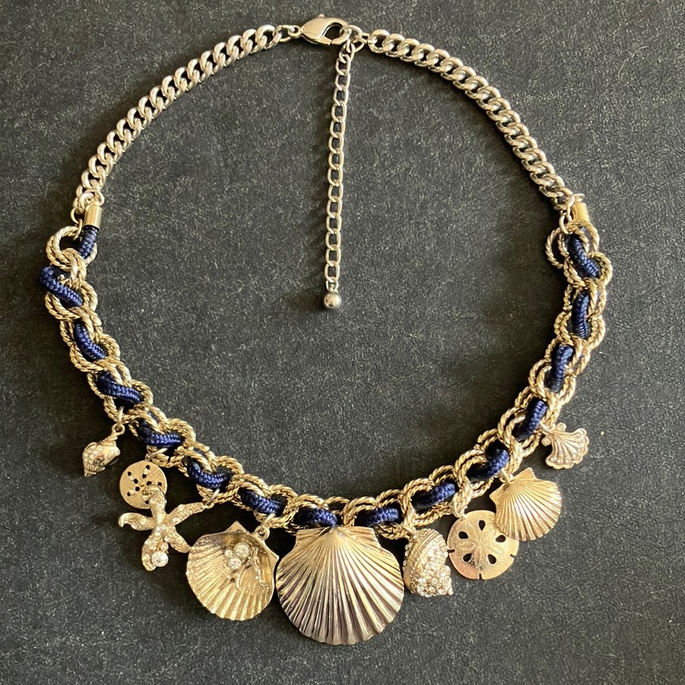 Gold and Blue Shell Charm Necklace
